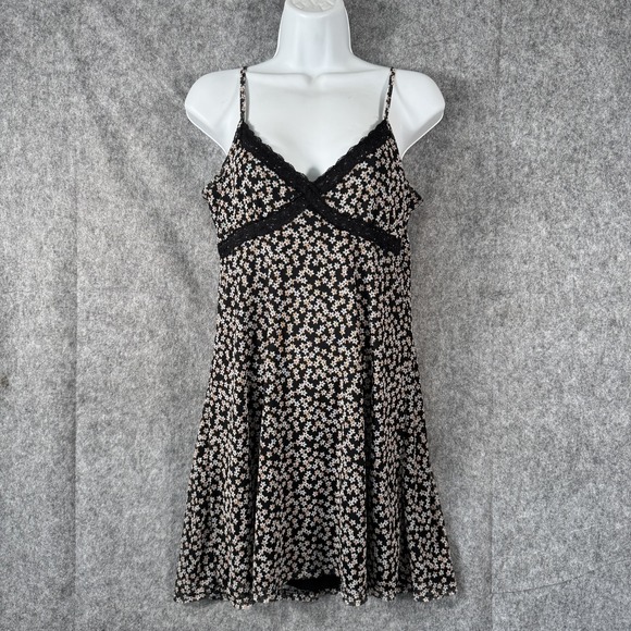 Y2K Rue21 Babydoll Dress Womens Medium Ditsy Floral Lace Trim Slip Mini Boho‎ - Picture 1 of 12